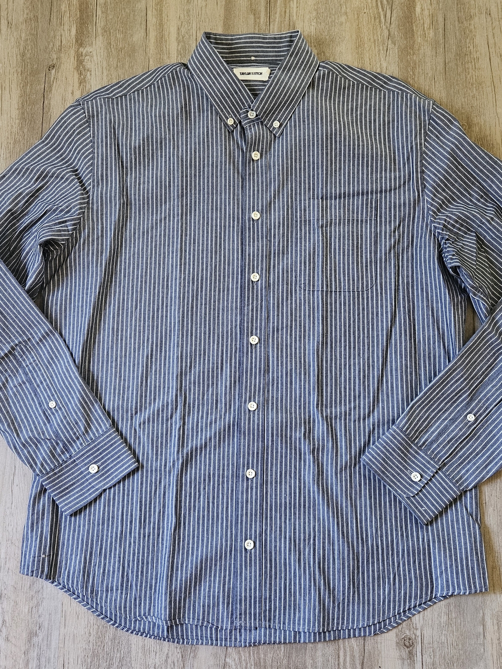 Taylor Stitch Men's The Jack Rinsed Indigo Stripe Button-Down Shirt 44 XL